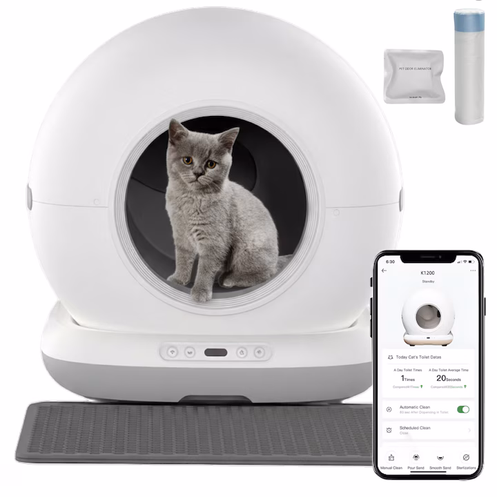 Litiera automata smart pentru pisici autocuratare si sterilizare control prin aplicatie mobila SeveShop