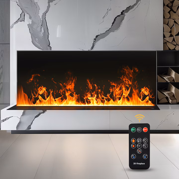 Semineu electric decorativ cu umidificator si flacara LED 80x21x20 cm